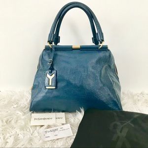 YSL Sac Majorelle in Blue Patent Leather